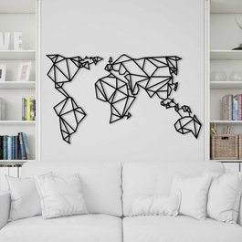 Wallity World Map Metal Decor 4 Negro